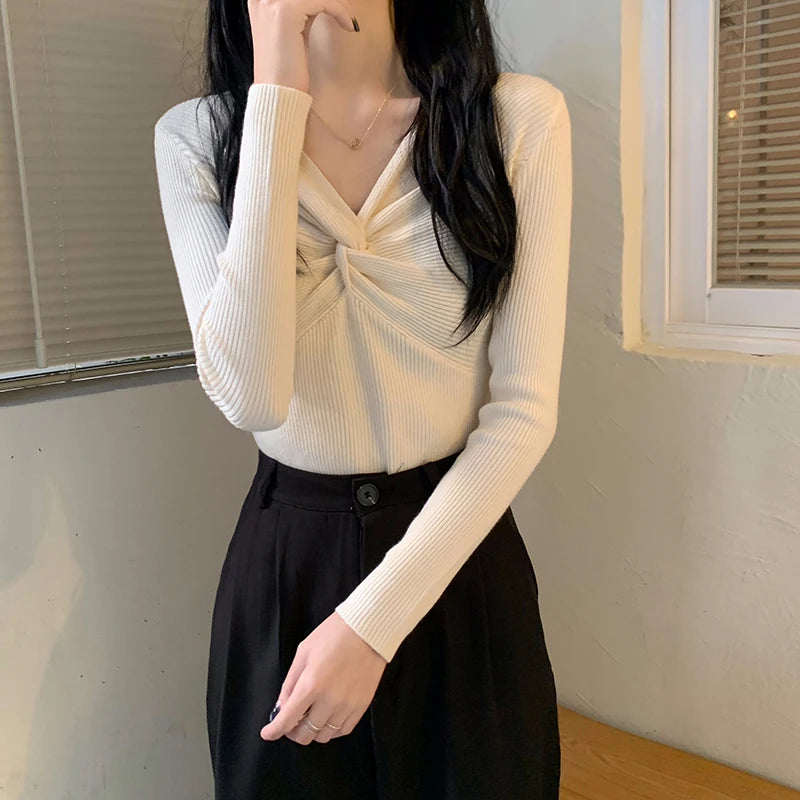 Slim V-Neck Knit Sweater